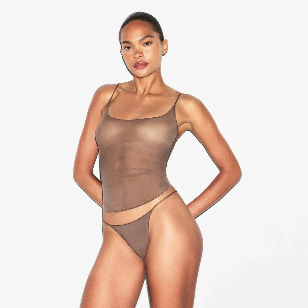 NEW $40 SKIMS [ 2PC 4X ]‎ ULTRA FINE MESH STRING Thong in Black + Truffle T2040